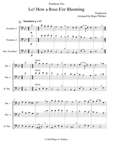 Lo! How a Rose E'er Blooming (Low Brass Trio) (arr. Roger Wallace)