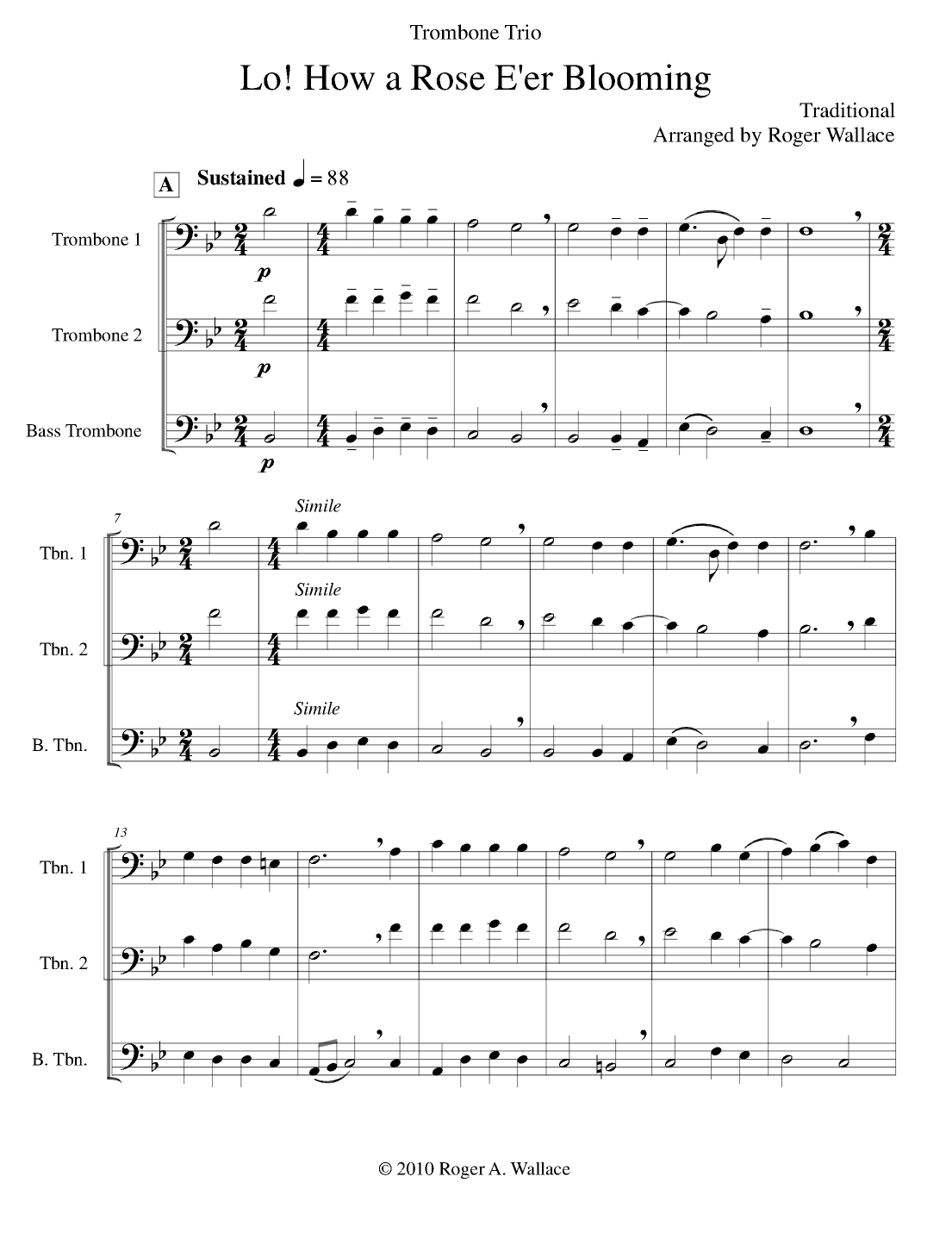 Lo! How a Rose E'er Blooming (Low Brass Trio) (arr. Roger Wallace)