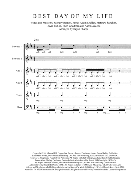 Best Day Of My Life (arr. Bryan Sharpe)