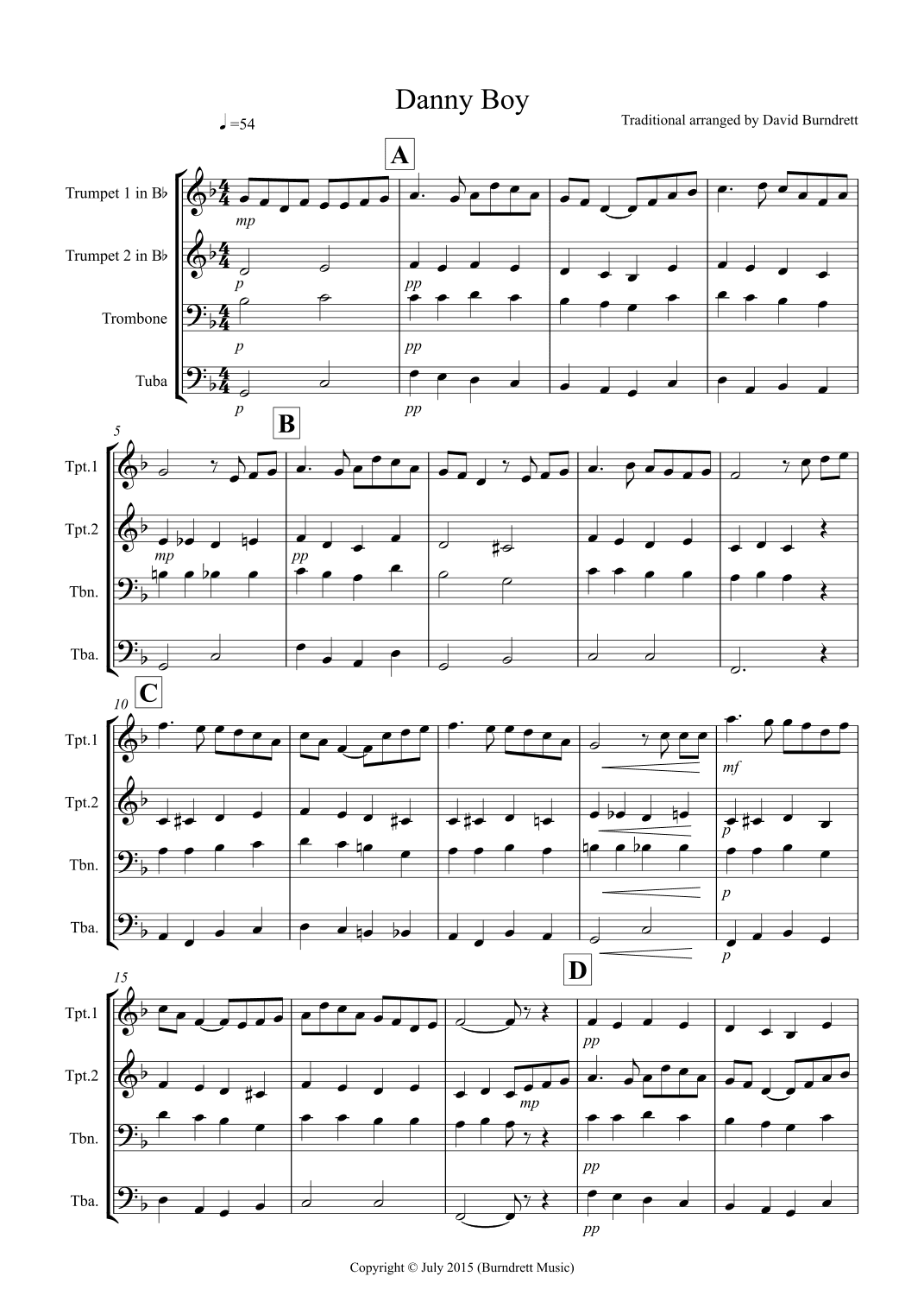 Danny Boy for Brass Quartet (arr. David Burndrett)