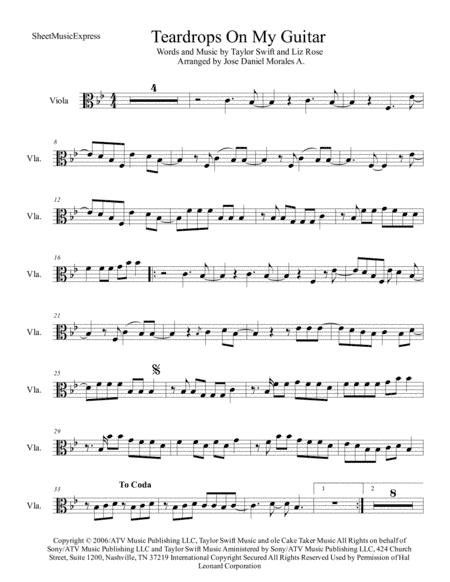 Teardrops On My Guitar (arr. Jose Daniel Morales A.)