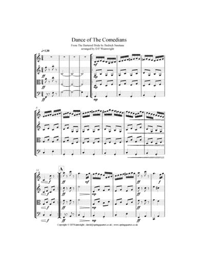 Dance of the Comedians from The Bartered Bride by Smetana for string quartet, score, parts (arr. D F Wainwright)
