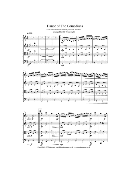 Dance of the Comedians from The Bartered Bride by Smetana for string quartet, score, parts (arr. D F Wainwright)
