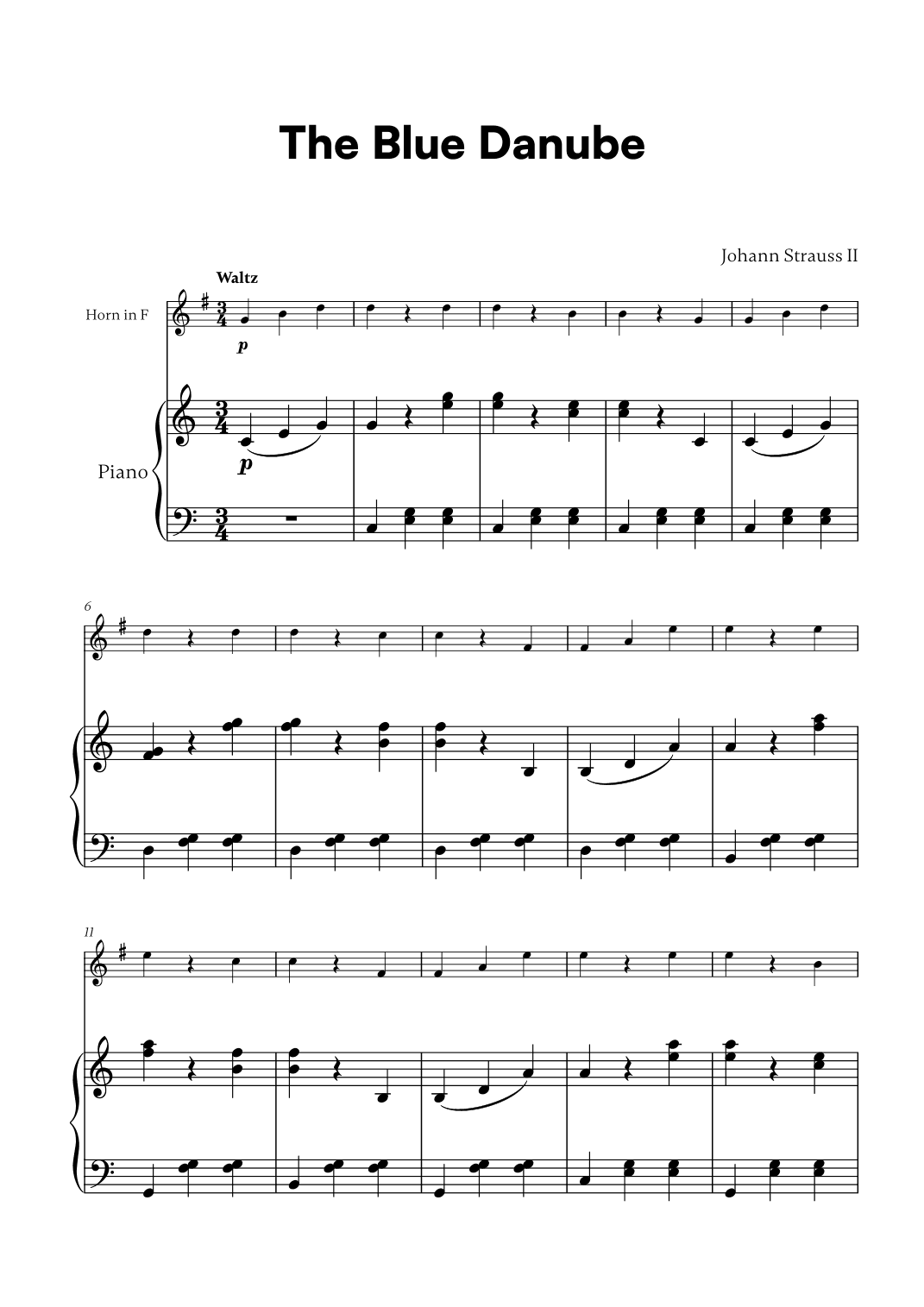 Johann Strauss II - The Blue Danube for French Horn and Piano (arr. Cadenza Editions)
