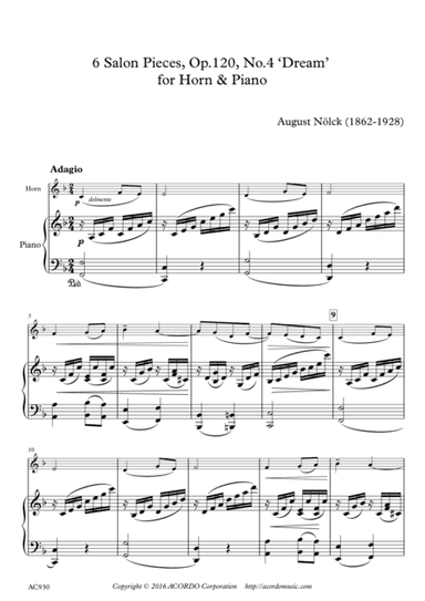 6 Salon Pieces, Op.120, No.4 ‘Dream’ for Horn & Piano (arr. Mikio Kamada)