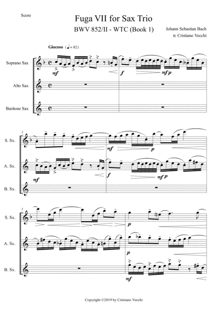 Fuga VII for Sax Trio (arr. Cristiano Vecchi)