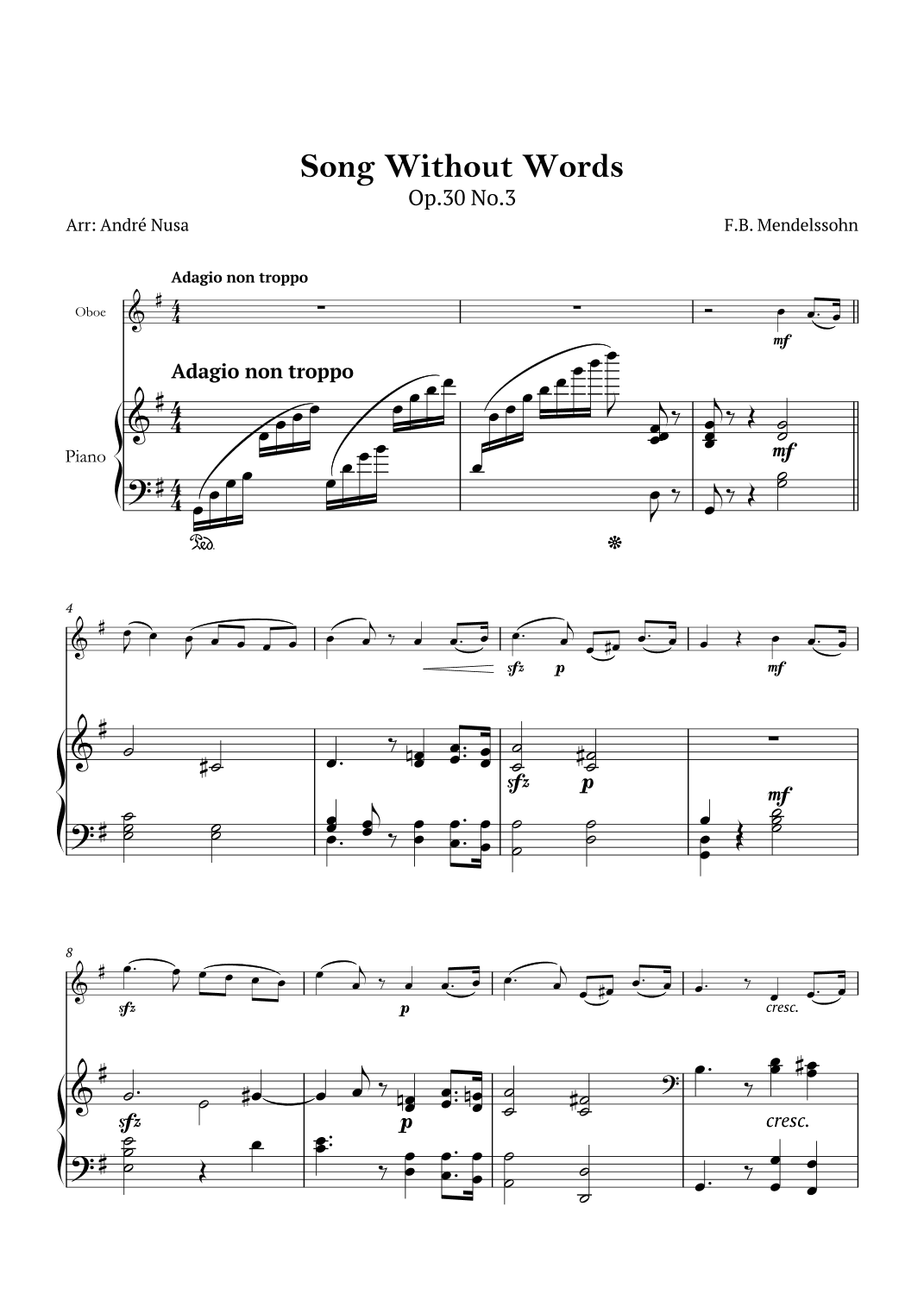 Song Without Words Op.30 No.3 (arr. André Nusa)