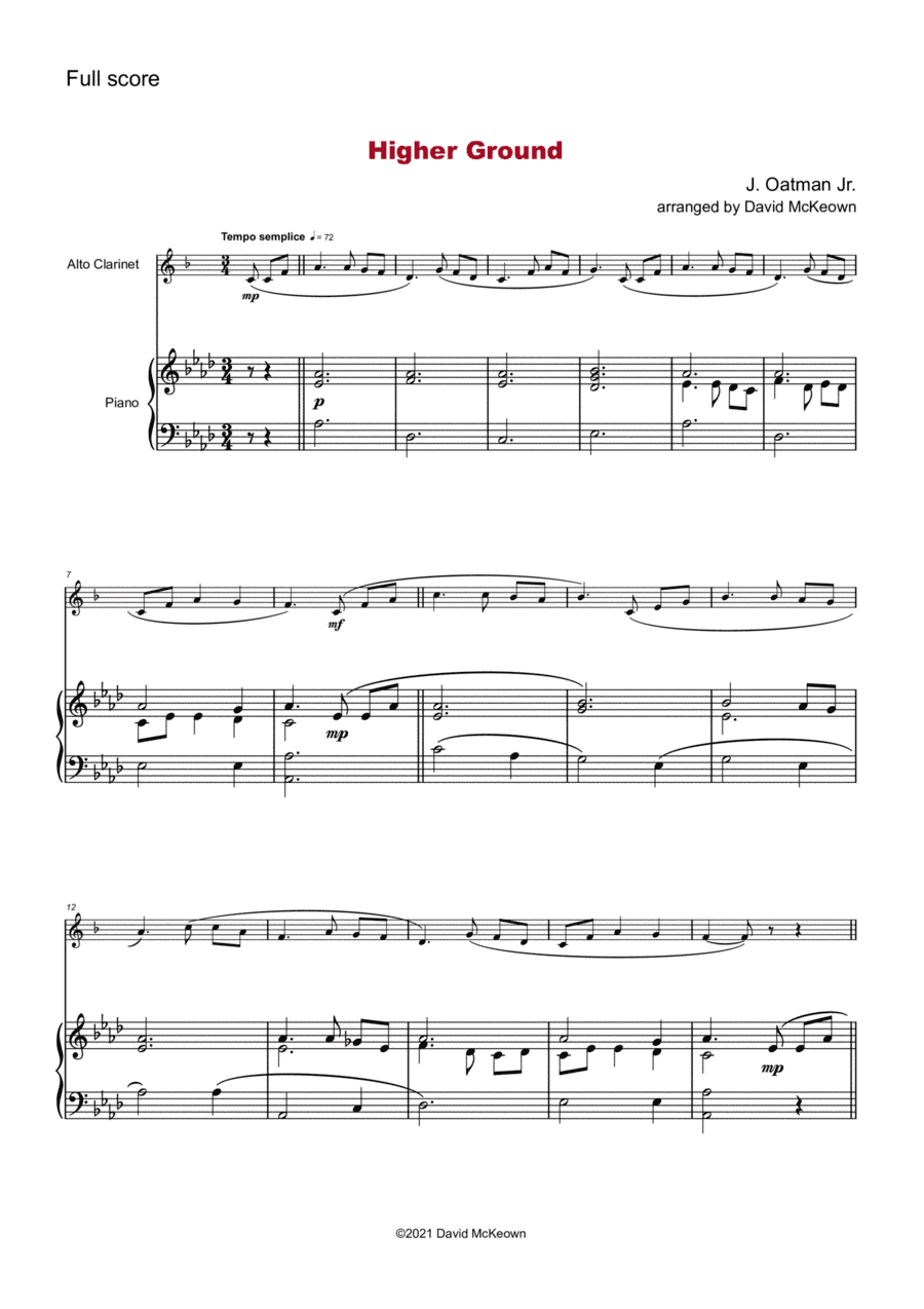 Higher Ground, Gospel Hymn for Alto Clarinet and Piano (arr. David McKeown)