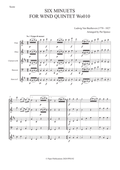 BEETHOVEN SIX MINUETS FOR WOODWIND QUINTET (arr. Pat Spence)