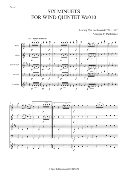 BEETHOVEN SIX MINUETS FOR WOODWIND QUINTET (arr. Pat Spence)