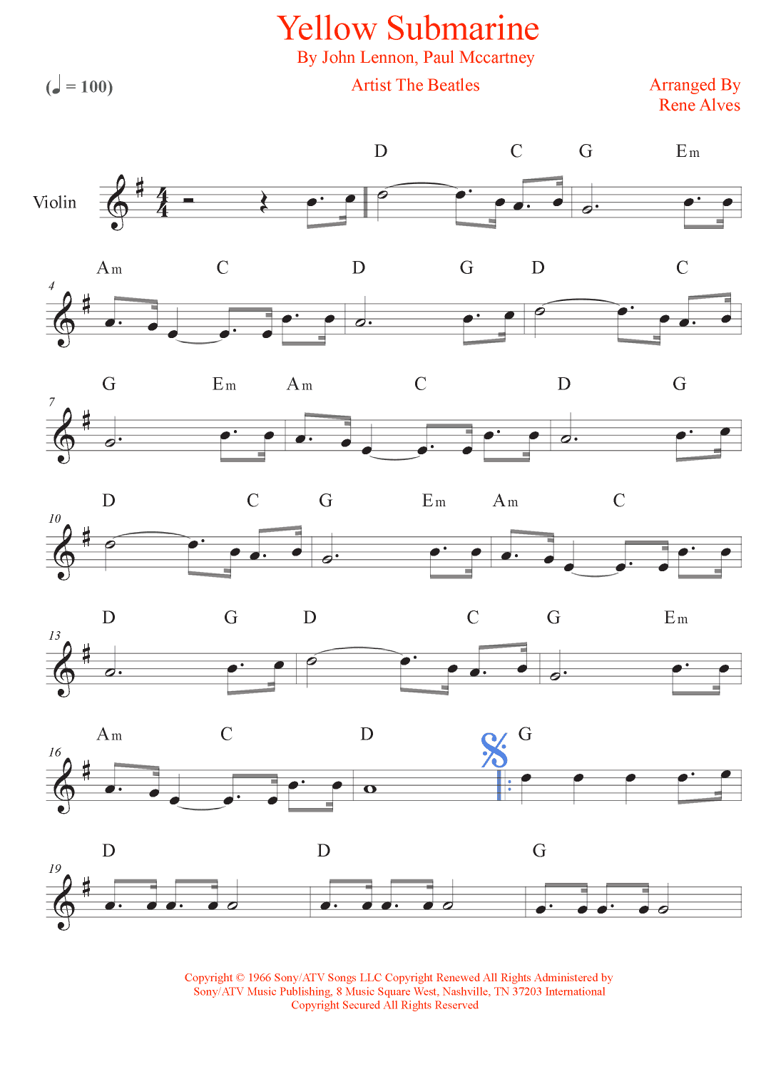 Yellow Submarine (arr. Rene Alves)