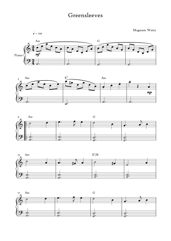 Greensleeves (arr. Magnum Watts)
