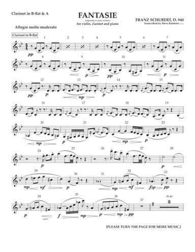 Franz Schubert:  Fantasie D. 940 arranged for Violin, Clarinet and Piano (arr. Steve Reisteter)