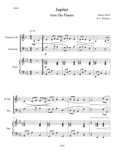 Jupiter (from The Planets) for Trumpet and Trombone Duet with Piano Accompaniment (arr. B. C. Dockery)