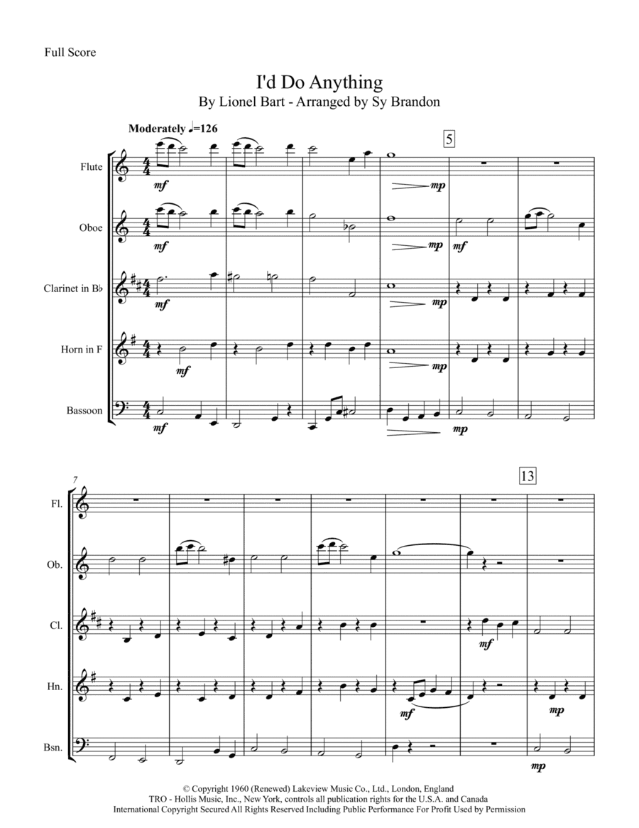 I'd Do Anything (arr. Sy Brandon)