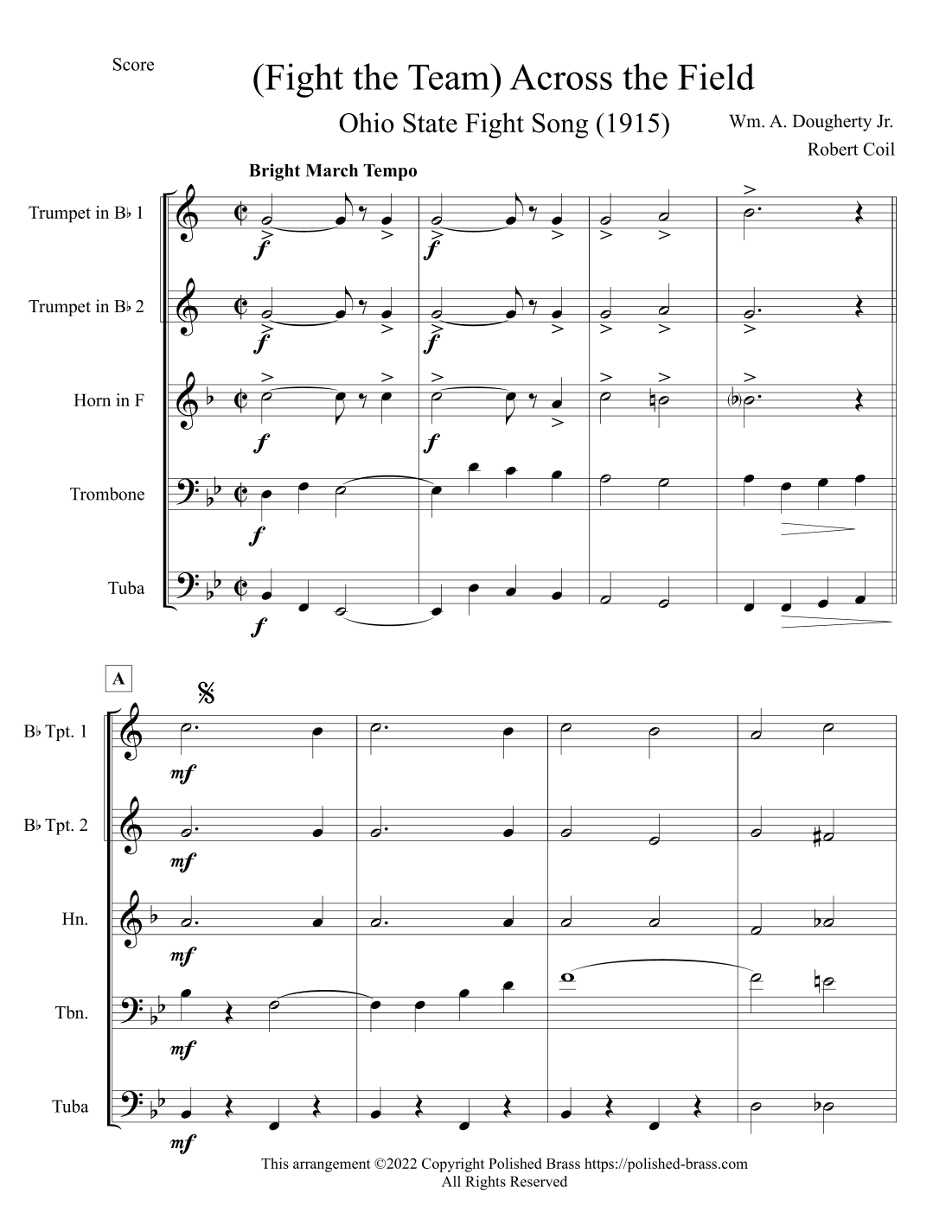 Across the Field (Fight the Team) Brass quintet (arr. Robert Coil)