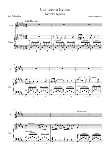 Una Furtiva Lagrima (Contralto in Gm) (arr. Pedro Cohen)