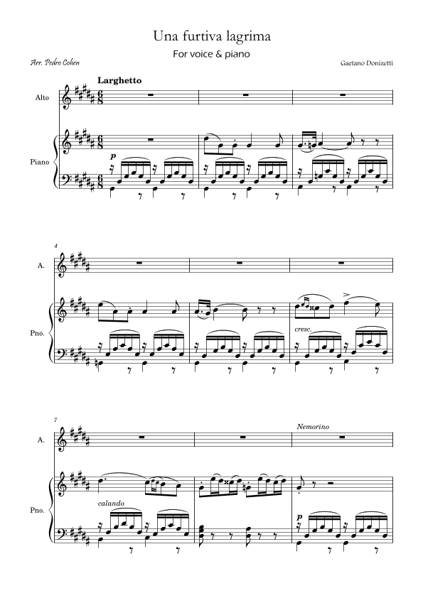 Una Furtiva Lagrima (Contralto in Gm) (arr. Pedro Cohen)