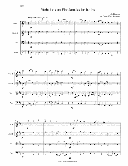 Fine knacks for ladies (with variations) - for string quartet (arr. David Warin Solomons)