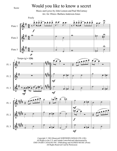 Do You Want To Know A Secret? - Score Only (arr. Barbara Anderson-Jones)