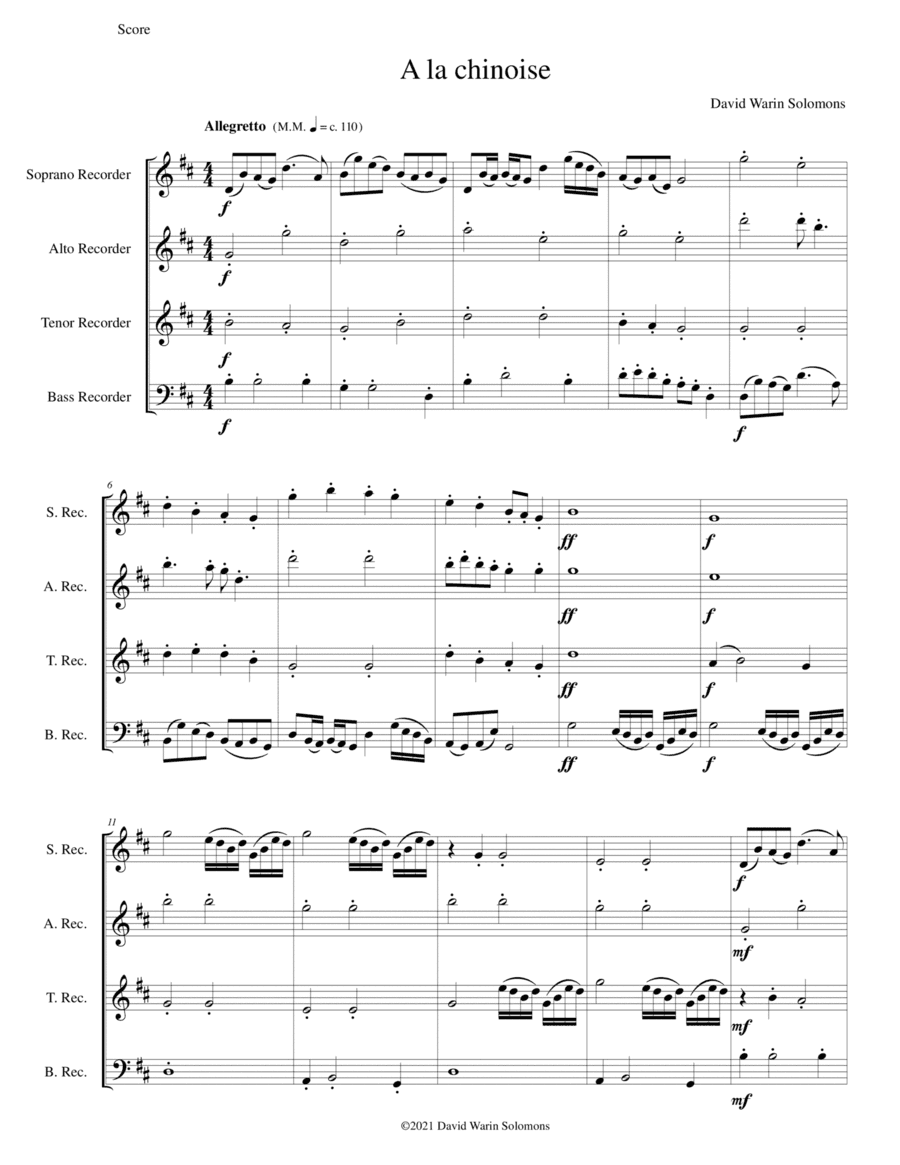 A la Chinoise for recorder quartet