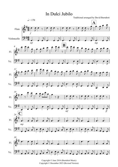 In Dulci Jubilo for Flute and Cello Duet (arr. David Burndrett)