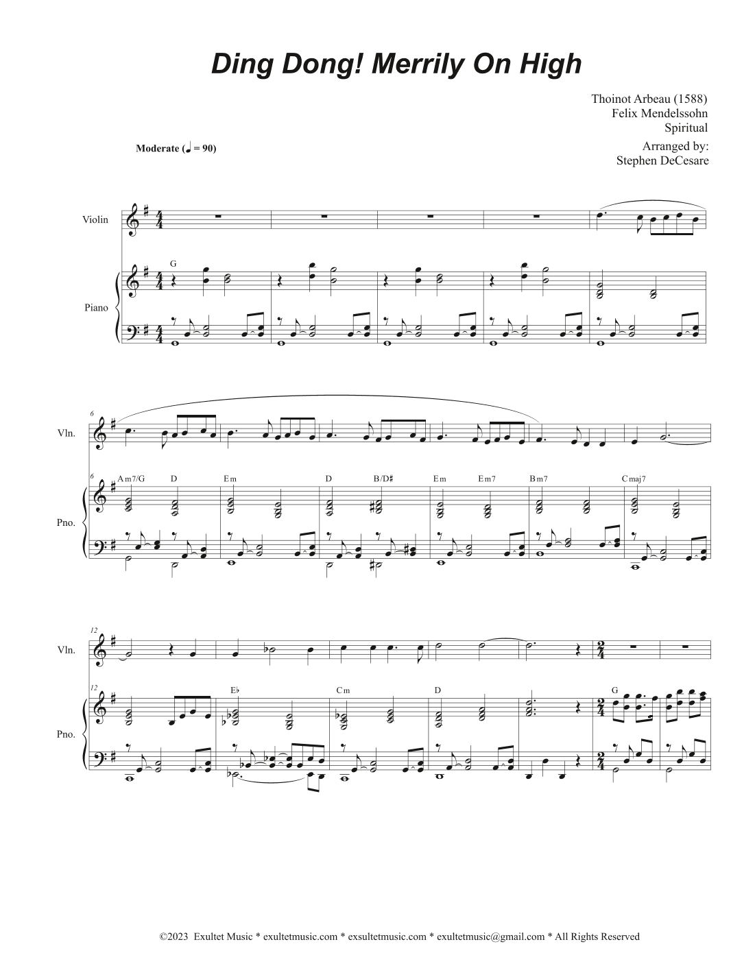 Ding Dong! Merrily On High (Violin solo and Piano) (arr. Stephen DeCesare)
