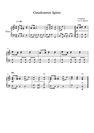 Gaudeamus Igitur, Johannes Brahms, For Easy Piano