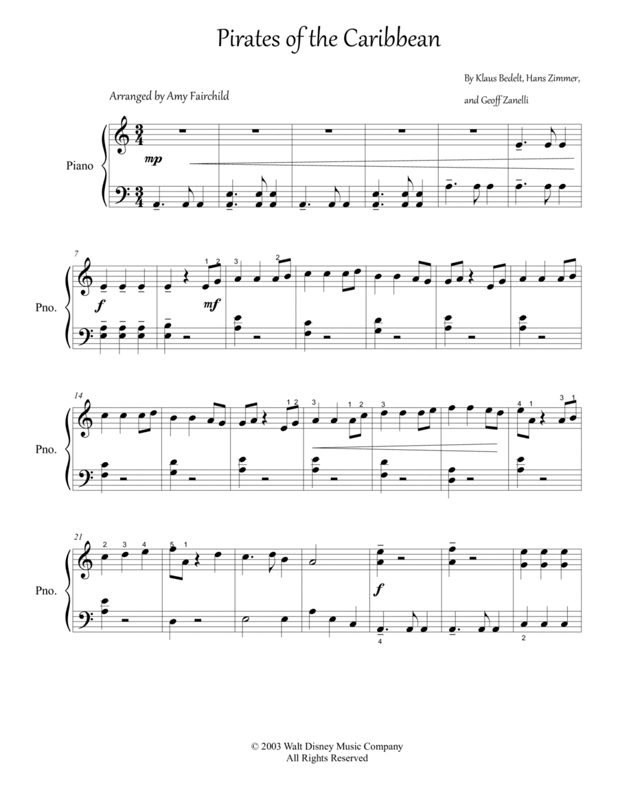 Pirates Of The Caribbean (arr. Amy Fairchild)