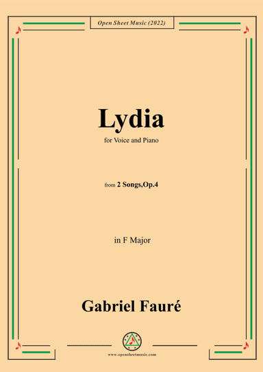 Fauré-Lydia,in F Major,Op.4 No.2,from '2 Songs,Op.4' (arr. OSM Press)