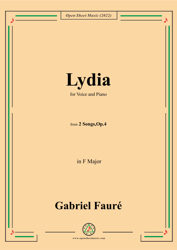 Fauré-Lydia,in F Major,Op.4 No.2,from '2 Songs,Op.4' (arr. OSM Press)
