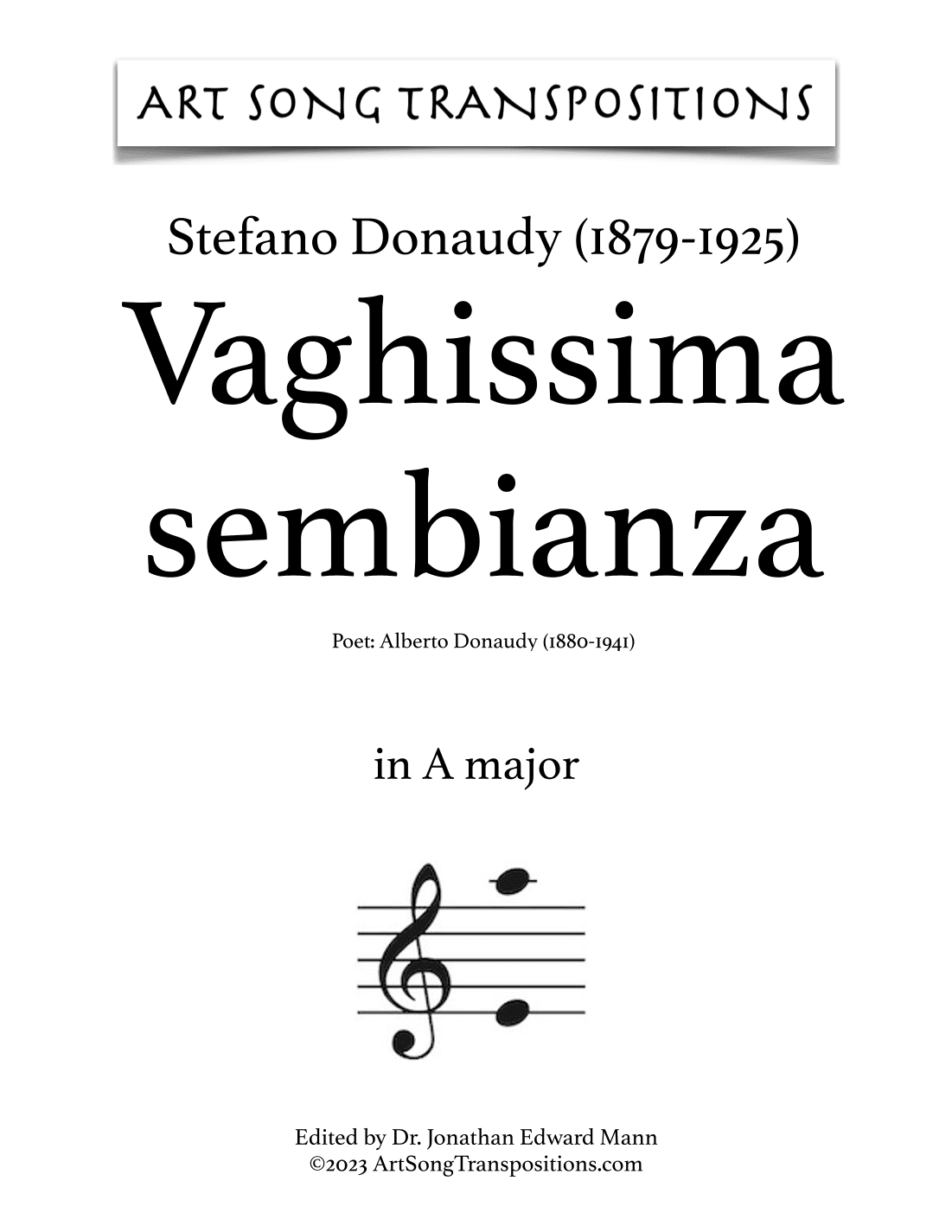 DONAUDY: Vaghissima sembianza (transposed to A major) (arr. ArtSongTranspositions.com)