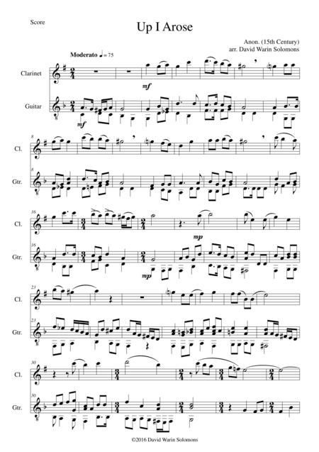 Up I arose in verno tempore for clarinet and guitar (arr. David Warin Solomons)