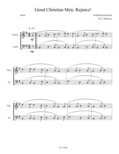 Good Christian Men, Rejoice! (Violin and Cello Duet) (arr. B. C. Dockery)