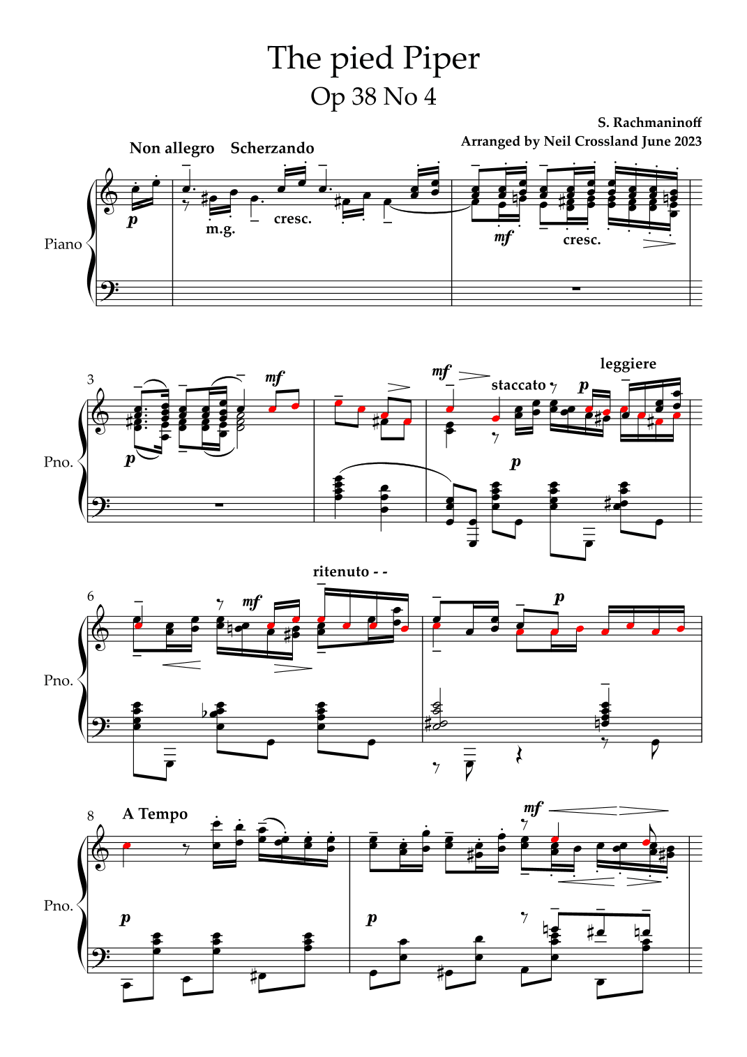 Rachmaninoff - The Pied Piper Op 38 No 4 (arr. Neil Crossland)