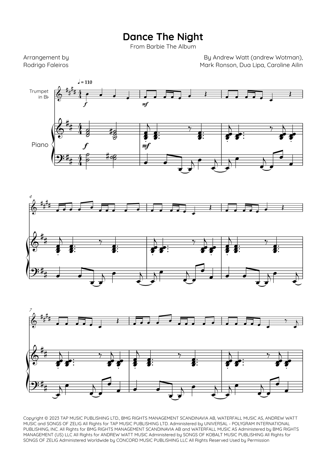 Dance The Night (arr. Rodrigo Faleiros)