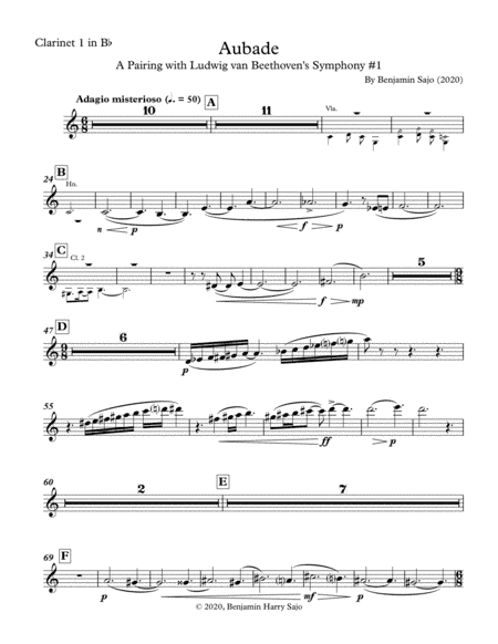 Aubade: A Pairing with Beethoven's Symphony #1 - Clarinet 1 in Bb