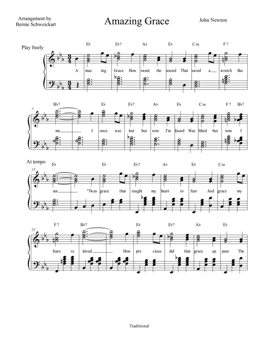 Amazing Grace ( In Eb Major) (arr. Bernie Schweickart)