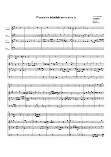 Wenn mein Stuendlein vorhanden ist (arrangement for 4 recorders) (arr. Gil Garty)