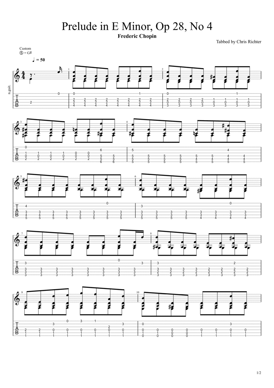 Prelude Op. 28, No. 4 in E Minor (Solo Fingerstyle Guitar Tab) (arr. Chris Richter)