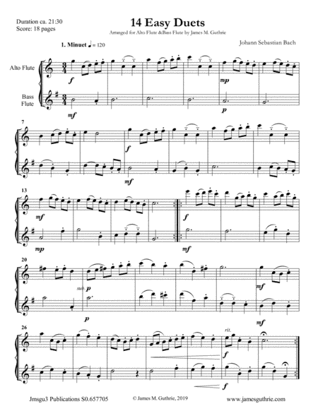 Bach: 14 Easy Duets for Alto & Bass Flute (arr. James M. Guthrie, ASCAP)