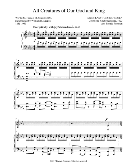All Creatures of Our God and King (LASST UNS ERFREUEN), High Voice, arr. Brenda Portman (arr. Brenda Portman)
