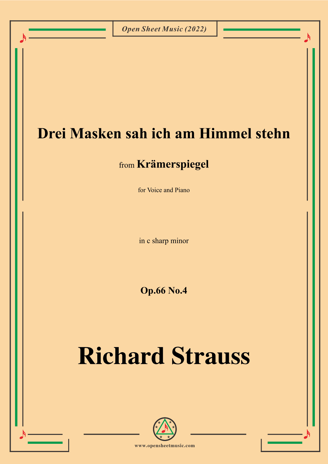 Richard Strauss-Drei Masken sah ich am Himmel stehn,in c sharp minor,Op.66 No.4 (arr. OSM Press)