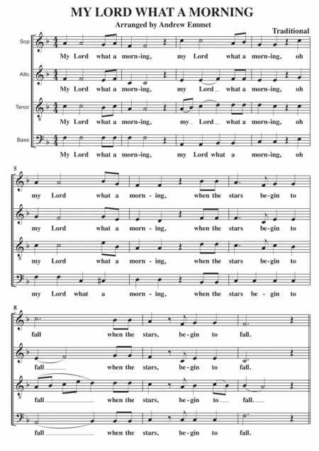 My Lord What A Morning A Cappella SATB (arr. Andrew Emmet)