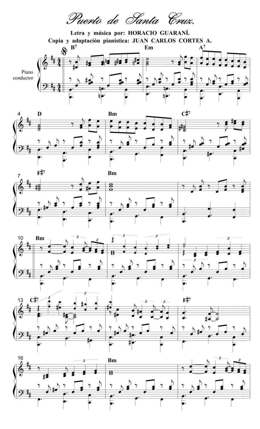Puerto de Santa Cruz. Canción milonga por: Horacio Guarany (arr. Juan Carlos Cortés A.)