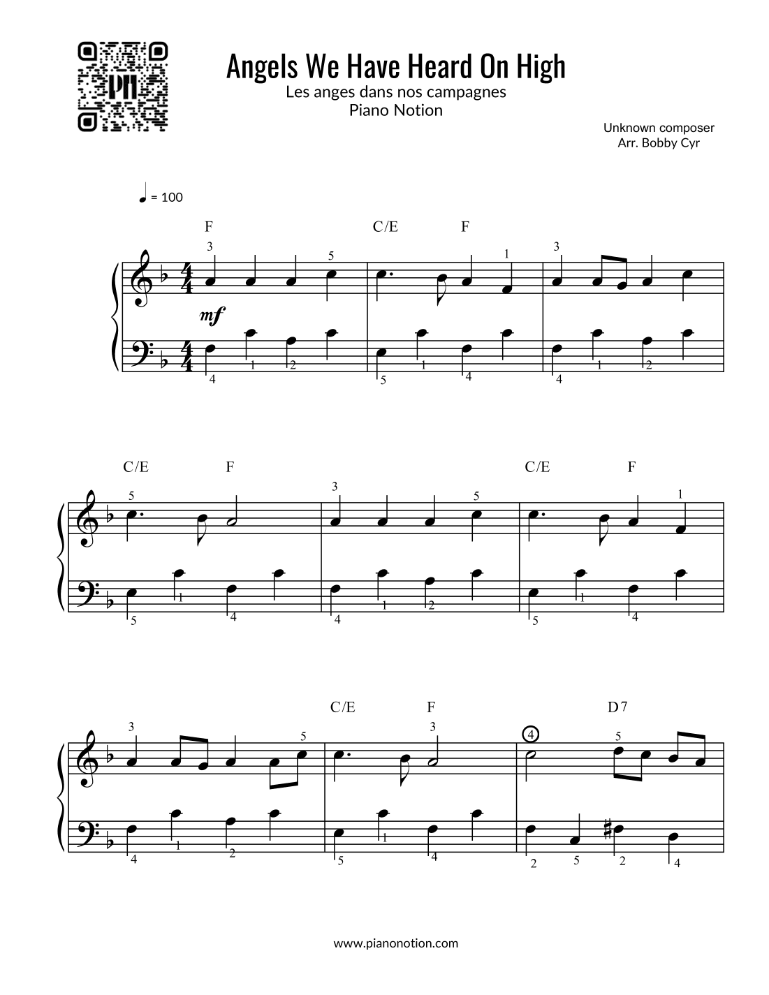 Angels We Have Heard On High - Les anges dans nos campagnes (Easy Piano Solo) (arr. Bobby Cyr)