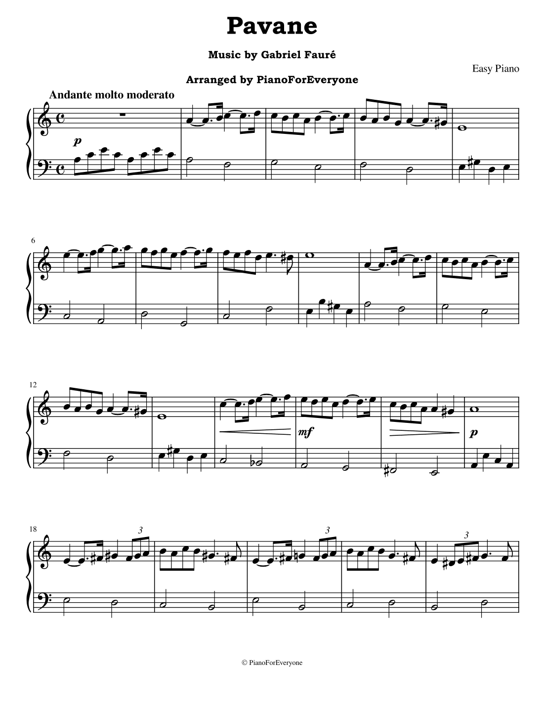 Pavane - Fauré (Easy Piano) (arr. PianoForEveryone)