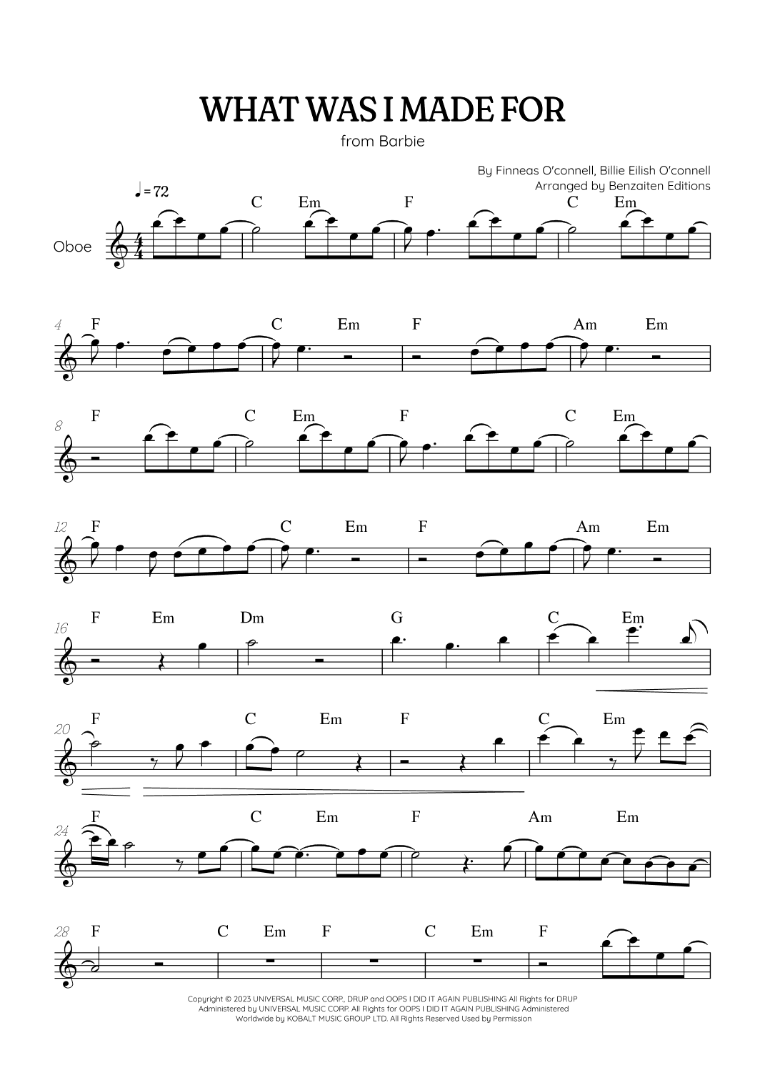 What Was I Made For? (arr. Benzaiten Editions)