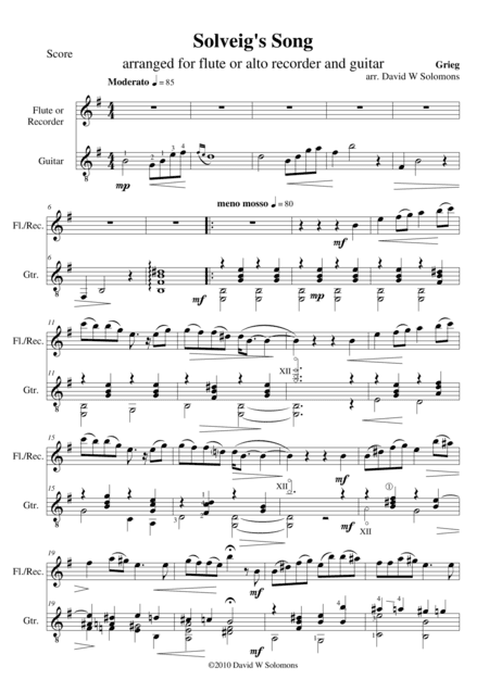 Solveigs sang (Solveig's Song) for flute (or alto recorder) and guitar (arr. David Warin Solomons)