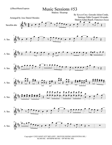 Shakira: Bzrp Music Sessions Vol. 53 (arr. Sheet Music Express)